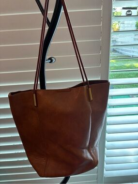 Everyday Brown Leather Tote with Slim Shoulder Straps
